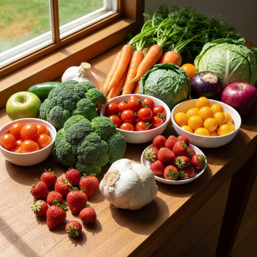 Fresh vegetables and fruits representing balanced nutrition
